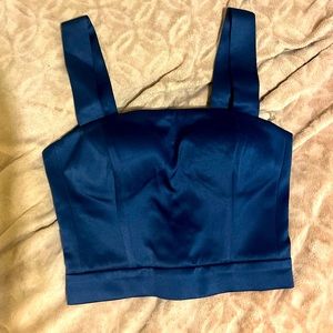 Blue satin corset crop top